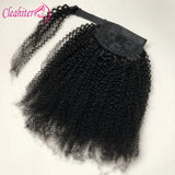 Mongolian Afro Kinky Curly Human Hair Wrap Around Ponytail Natural Color Clip Ponytail Extension Hair For Women 10-22 Inch
