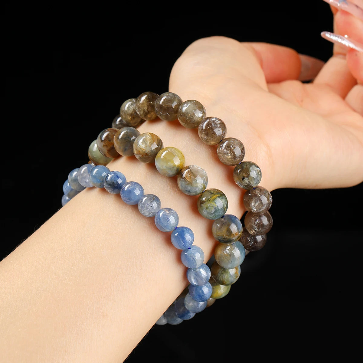 JD Natural Dragon Scale Brazilian Kyanite Bracelet Iridescent Healing Stone Beads for Women  Men Unique Chakra Jewelry Gift