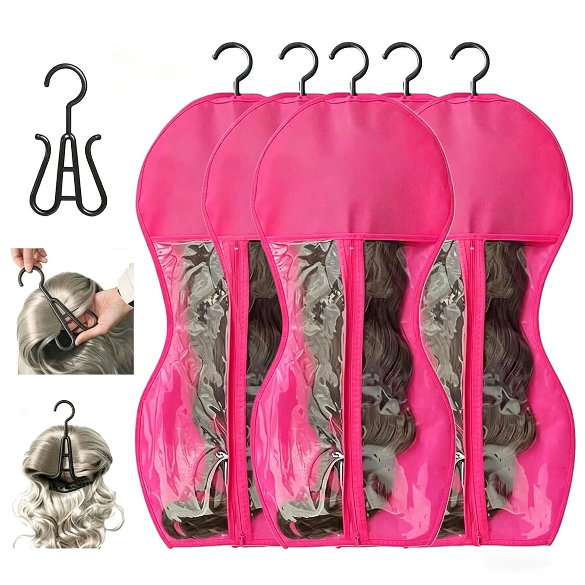 1/3/5pcs Premium Wig Storage Bags with Sturdy Metal Hangers - Black Transparent Design for Multiple Wigs & Hair Extensions