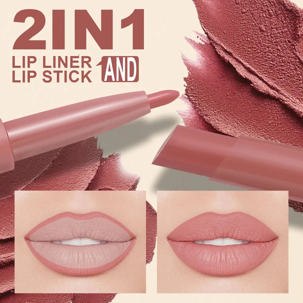 Double-ended nude matte lip liner and rose red lipstick by HSF Marketplace for lasting, moisturizing lip makeup.