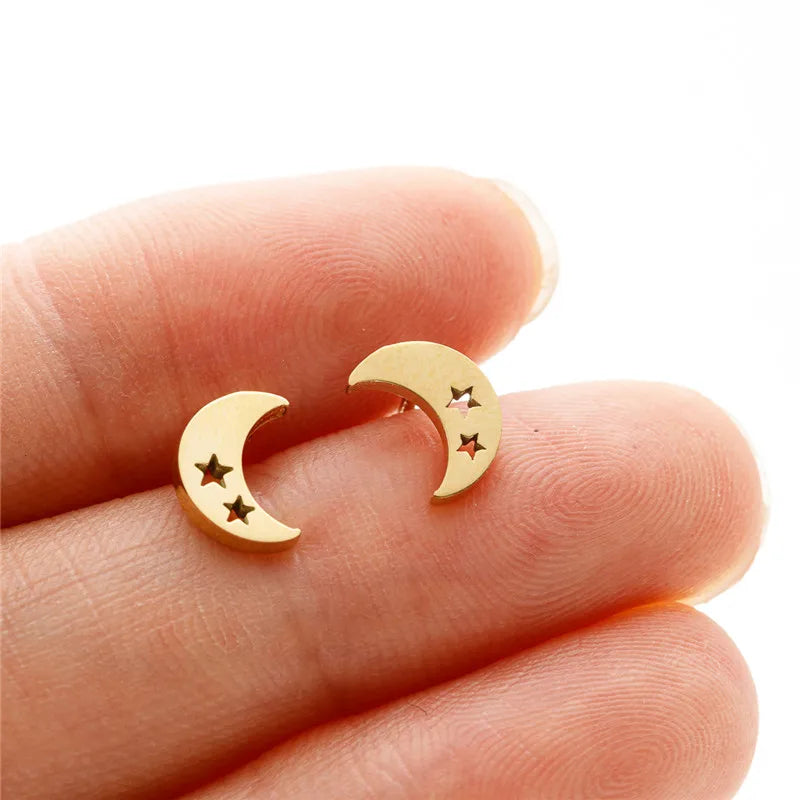 HSF Marketplace small animal T-bar stud earrings, featuring dove, leaf, dragonfly, and spider designs.
