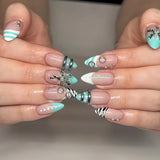 24-piece Sweet Punk pink and black French polka dot striped long coffin press-on false nails HSF Marketplace
