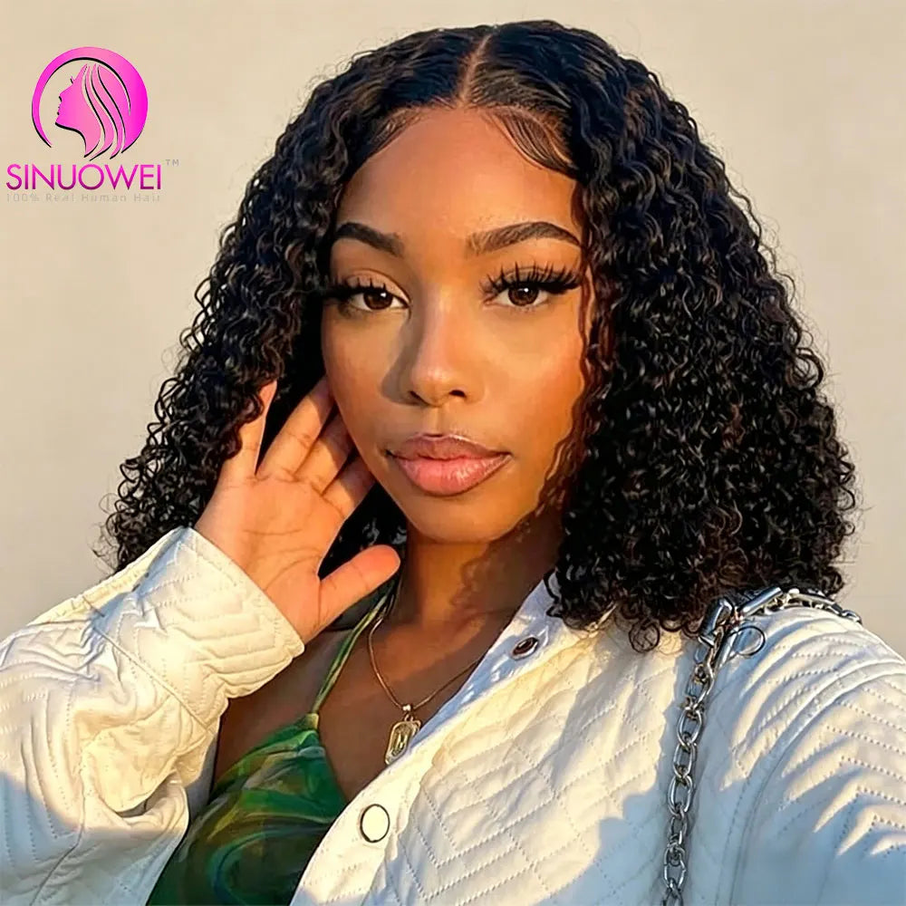 Water wave bob wig with 5x5 transparent lace frontal, 100% human hair, curly short style, by HSF Marketplace.