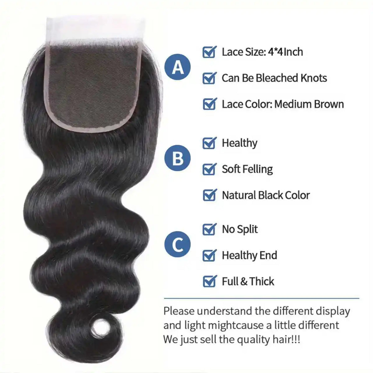 5X5 Body Wave 3/4 Bundles with 4X4 Lace Closure Human Hair Extensions for Women Natural Black Big Wave Human Hair Easy to Wear for Women'S Daily Styling