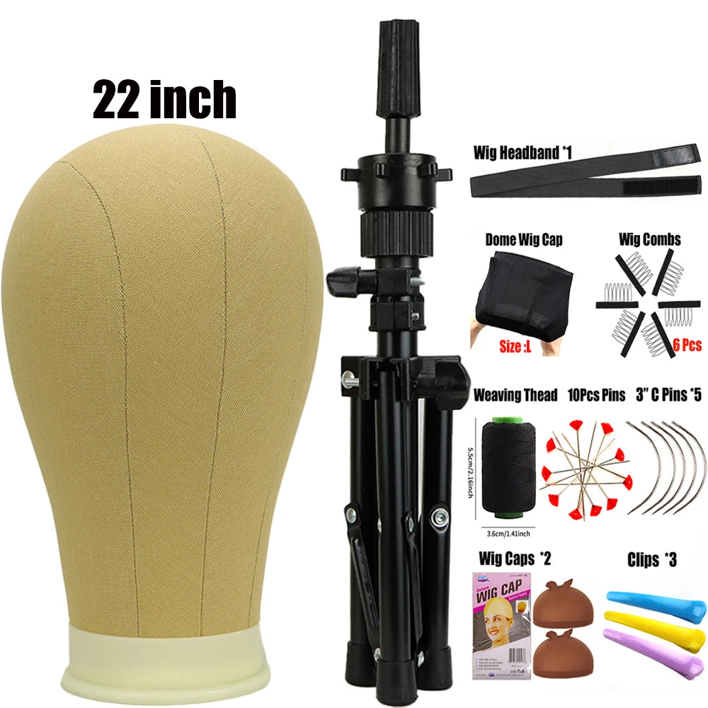 Wig Stand Tripod & Canvas Block Wig Head Adjustable Hairdresser Training Head Stand Set For Wig Display Styling Salon Home Used
