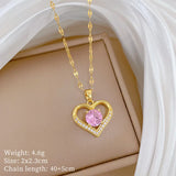 Heart-shaped stainless steel zirconia necklace for women and girls, gold color jewelry with a love-themed pendant.