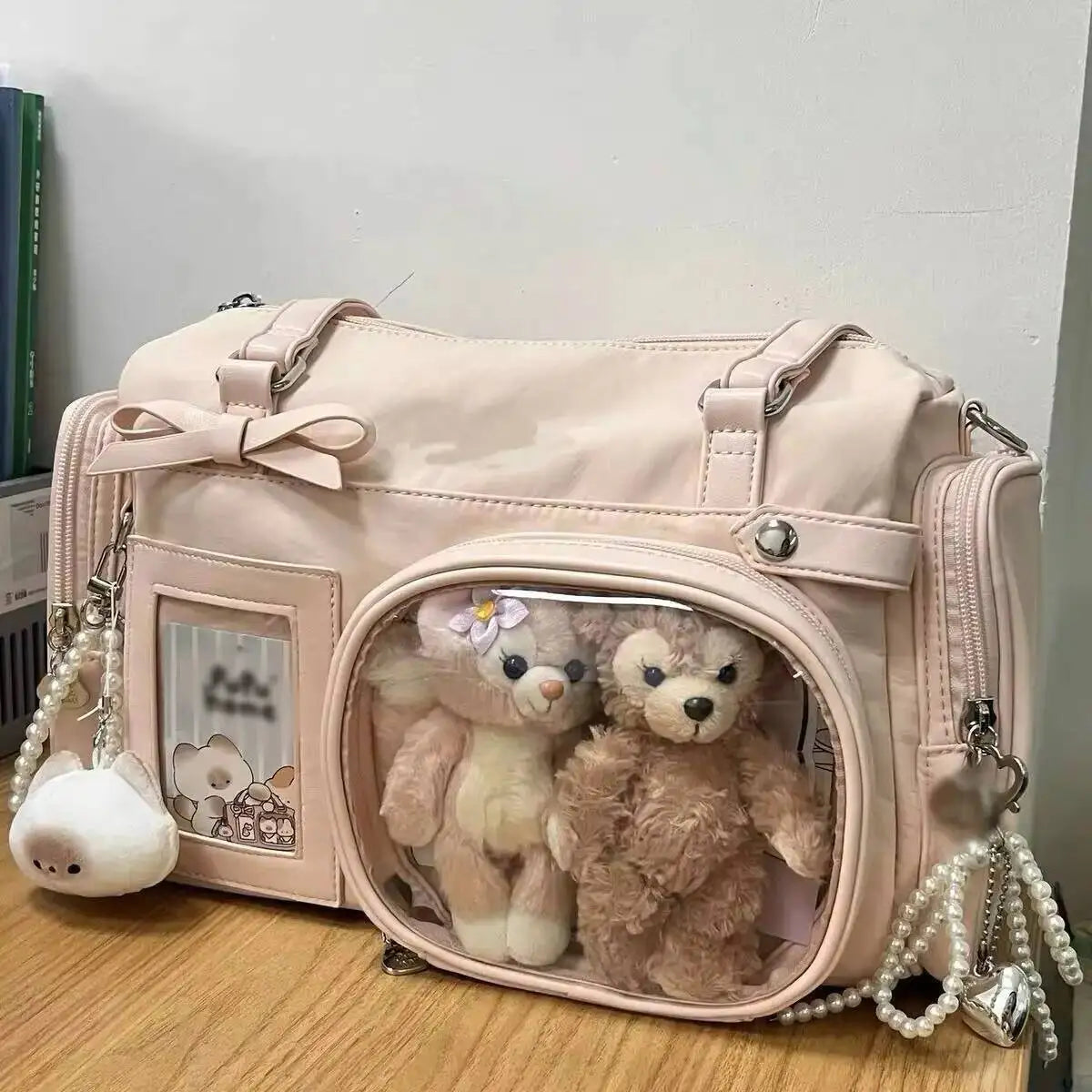 Y2K style transparent shoulder bag by HSF Marketplace featuring a large capacity comic design and cute DIY display elements.