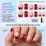 24PCS Halloween spooky spider web red glossy square press-on false nails by HSF Marketplace