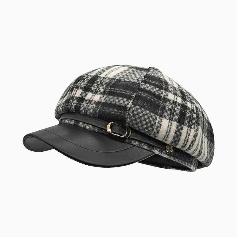 Women's plaid octagonal newsboy cap in vintage wool blend by HSF Marketplace