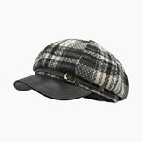 Women's plaid octagonal newsboy cap in vintage wool blend by HSF Marketplace