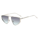 Polygon metal cat eye sunglasses for women with gradient shades and UV400 protection, stylish fashion eyewear.