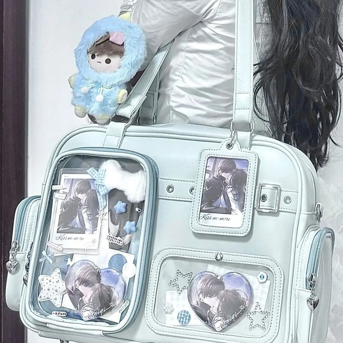 Harajuku Pin Doll 20cm display Ita bag by HSF Marketplace, PU leather shoulder bag with large capacity, preppy style for women
