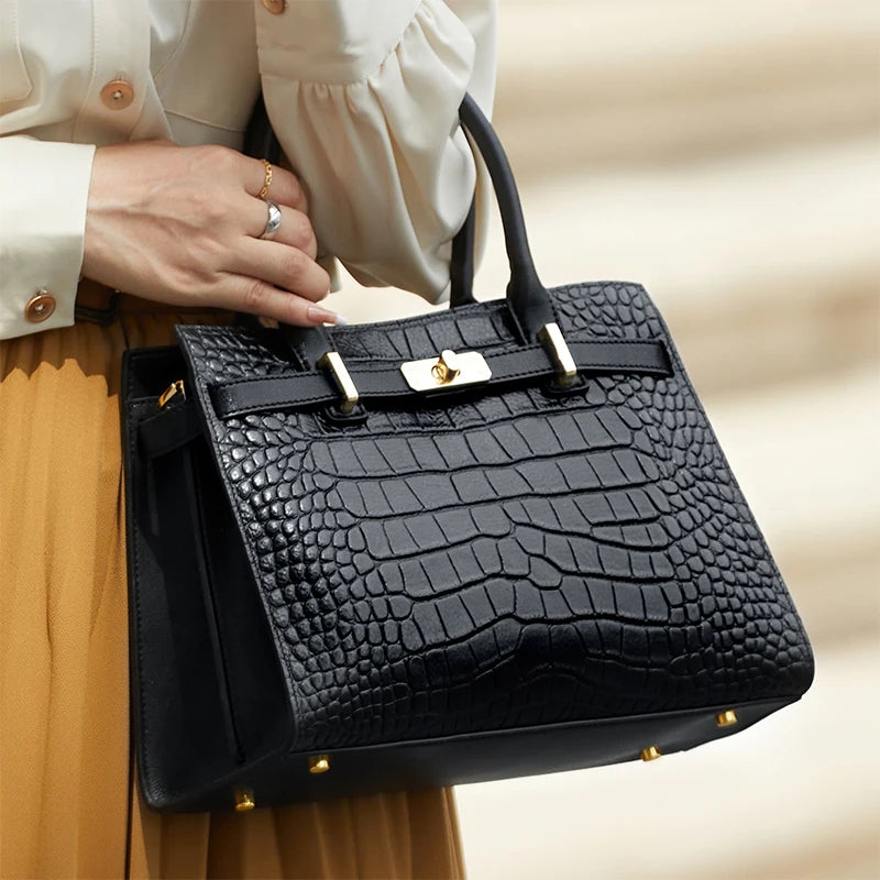 Genuine leather shoulder handbag for women featuring a classic design, crafted from real cow leather, ideal for business and casual use