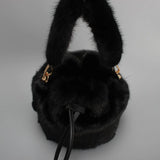 Luxury real mink fur bucket handbag for women, fluffy winter crossbody bag, stylish ladies evening purse from HSF Marketplace
