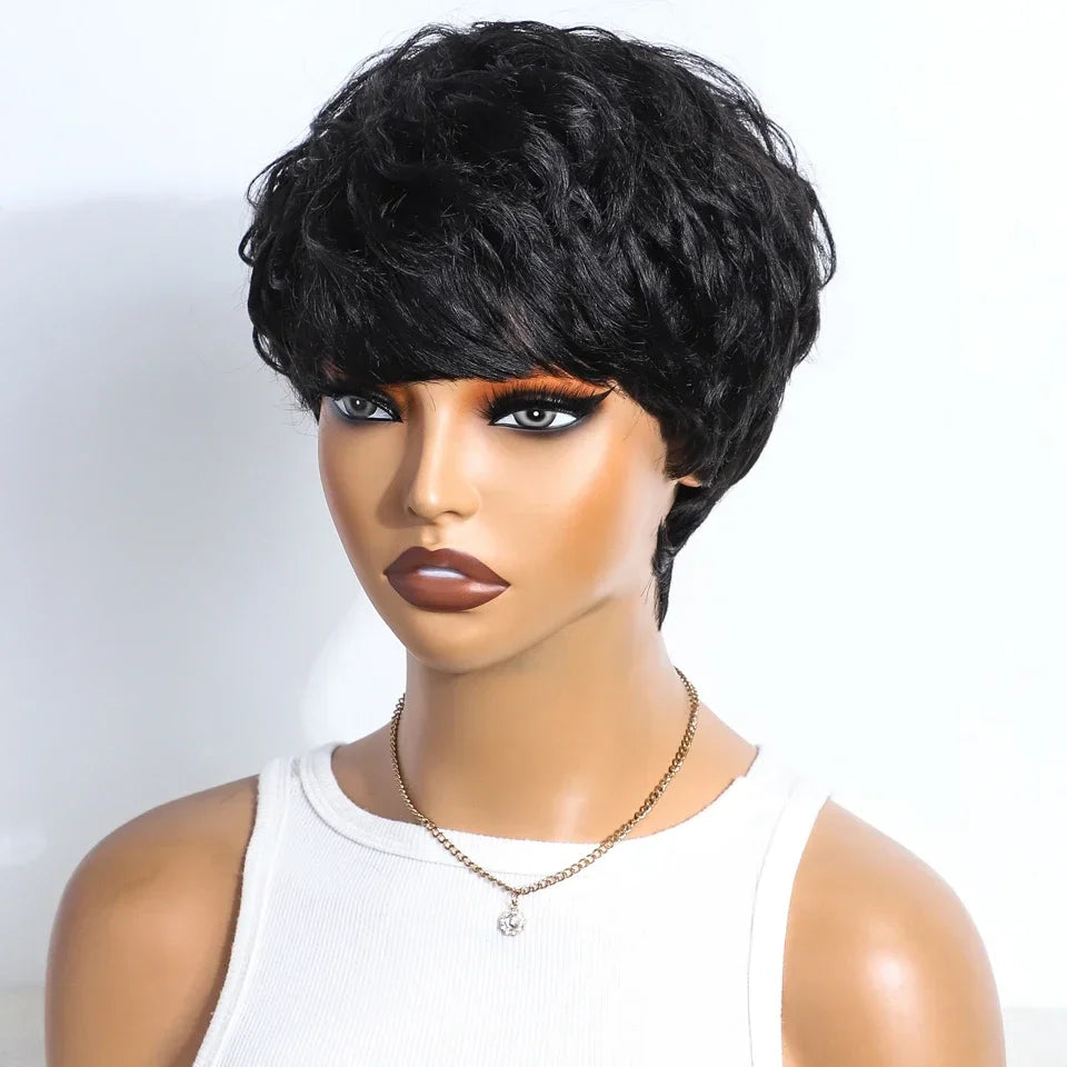 Rebecca short curly pixie cut wig in mixed brown, 100% human hair by HSF Marketplace