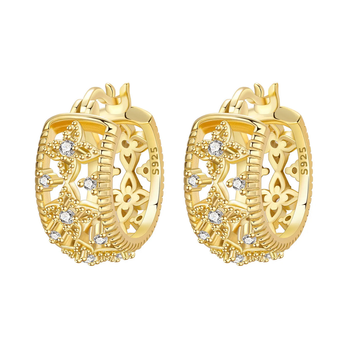 925 sterling silver 18K gold plated cherry blossom butterfly hoop earrings for women