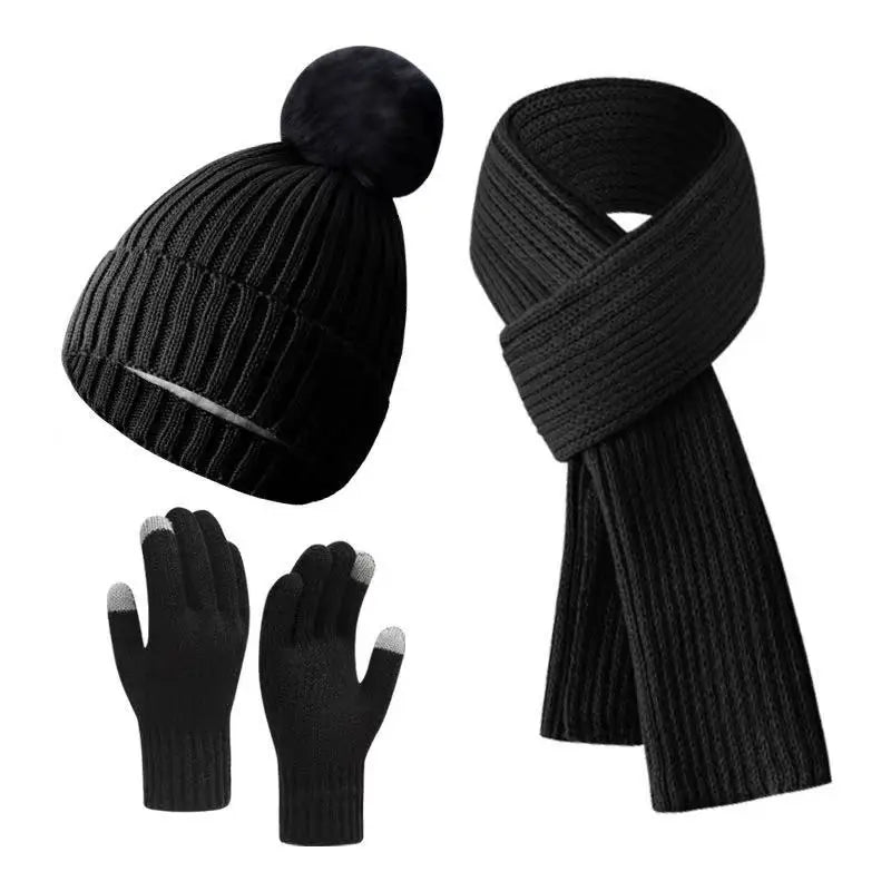 HSF Marketplace warm knitted plush winter hats, scarves, and gloves set in soft fabric and cozy textures