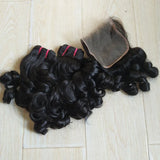 Premium 12A 8-24 Inch Vietnamese Hair Double Drawn Funmi Wave Human Hair Weaving with 3Bundles 4x4 Lace Closure 100% Unprocessed