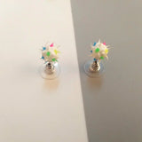 Colorful silicone ball stud earrings in Japanese Korean style, 32 patterns for girls, teens, and children
