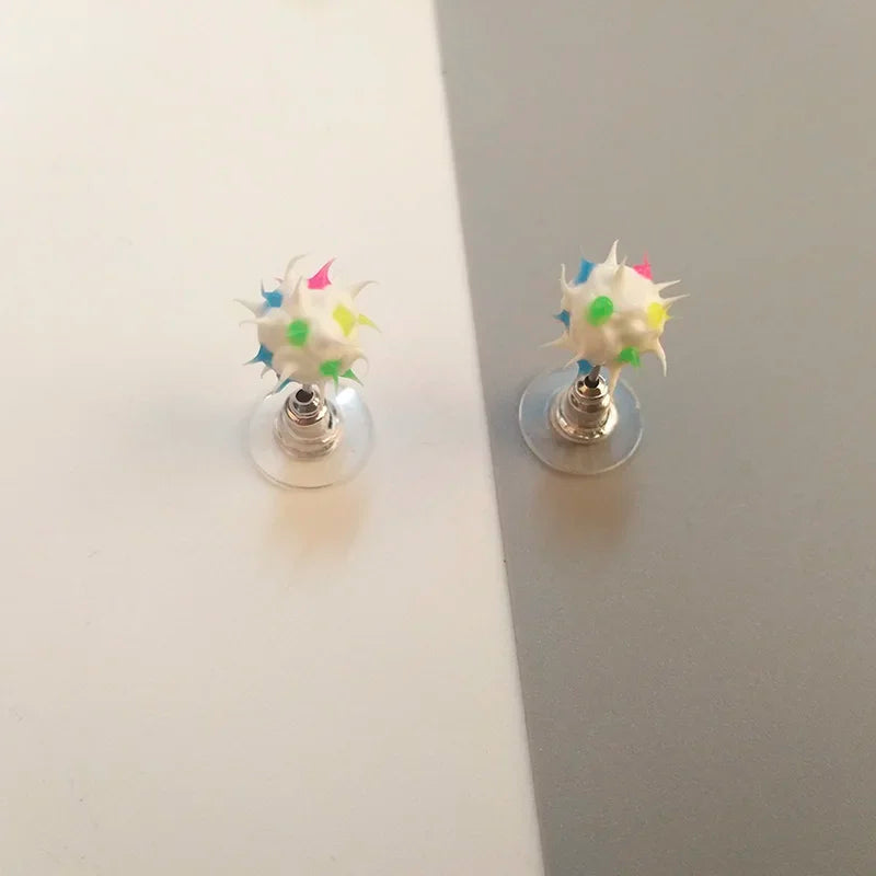 Colorful silicone ball stud earrings in Japanese Korean style, 32 patterns for girls, teens, and children