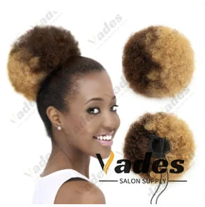 Curly human hair afro kinky puff drawstring ponytail high bun hair piece in black, 8-inch style