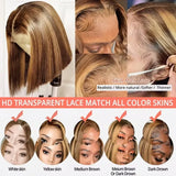 Highlight 4/27 Bob Wig Human Hair 13x6 HD Lace Front Wigs Human Hair Pre Plucked 200% Density Invisible Knots Ombre Straight Lace Front Bob Wigs for Women