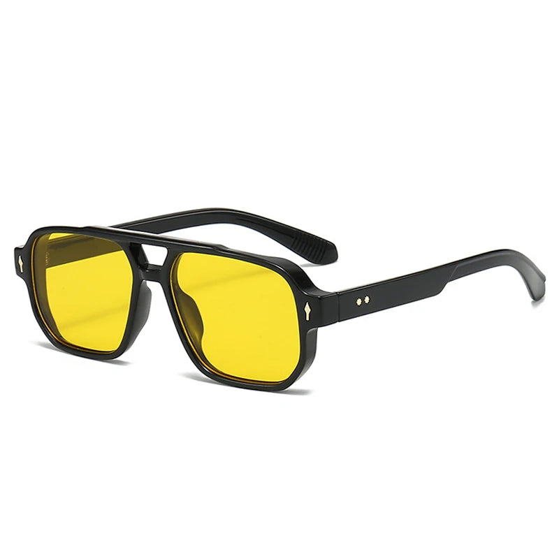 Vintage HSF Marketplace men's square sunglasses with clear ocean lenses, rivet accents, UV400 protection, stylish eyewear for women.