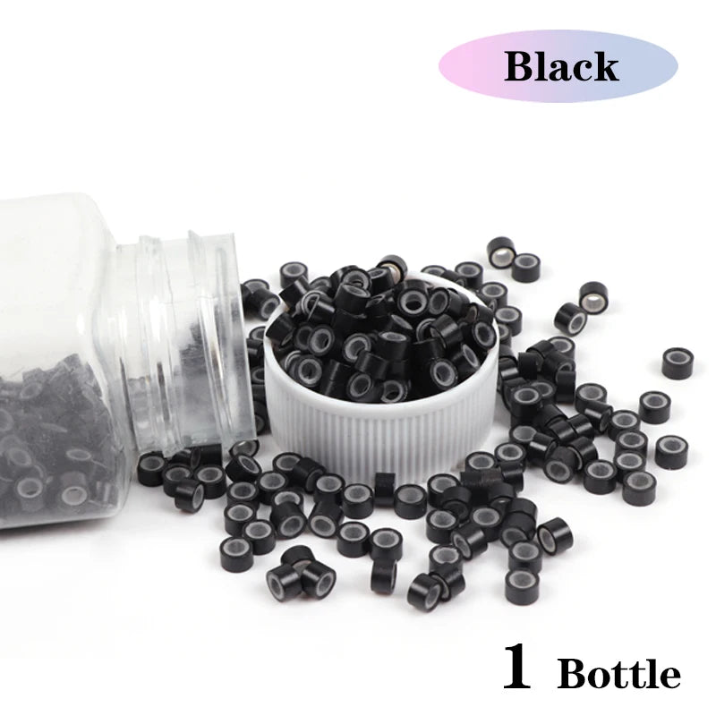 Beige Silicone Tubes Beads Locks Micro Link Ring Tube For Most I-Tip Hair Extension Tips 500Pcs Silicone Lined Micro Ring Beads