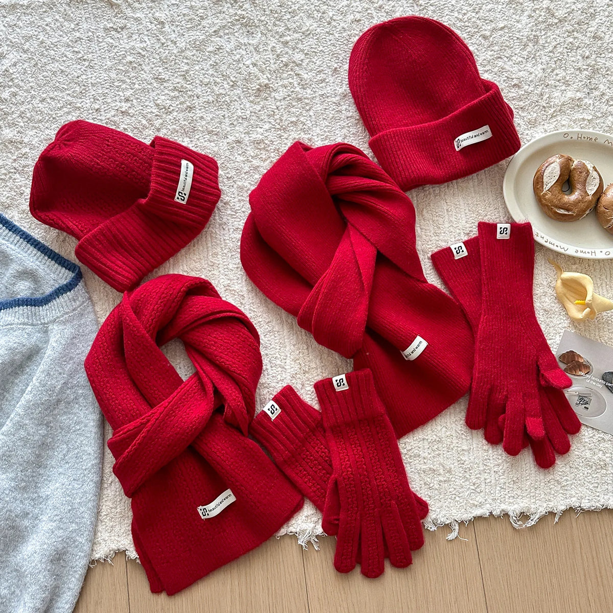 Women's knitted wool hat, scarf and gloves set in soft cashmere by HSF Marketplace