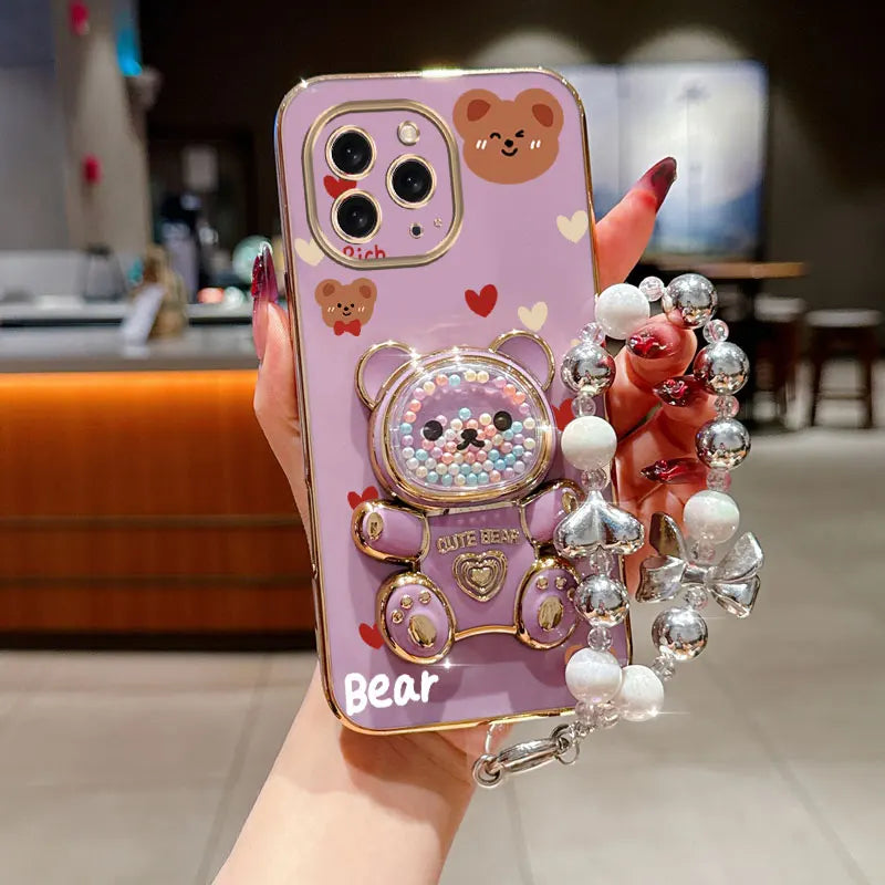 Pearl strap Love Bear phone holder case for iPhone, HSF Marketplace phone case