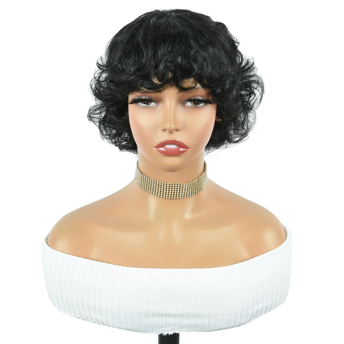 Short curly human hair pixie wig in various colors, 6-inch Brazilian Virgin Remy with 180% density, ideal for daily use.