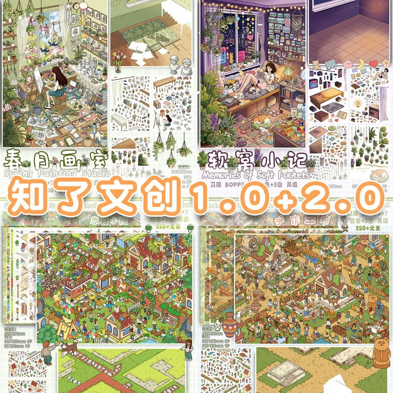 Kawaii 3D cartoon miniature scene stickers for DIY projects, Sticker Therapy by HSF Marketplace