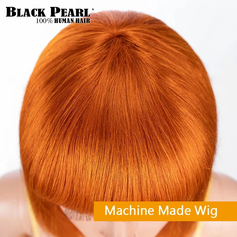 99J Rebecca Brazilian human hair wig, short straight bob cut with bangs in red-orange blonde tones
