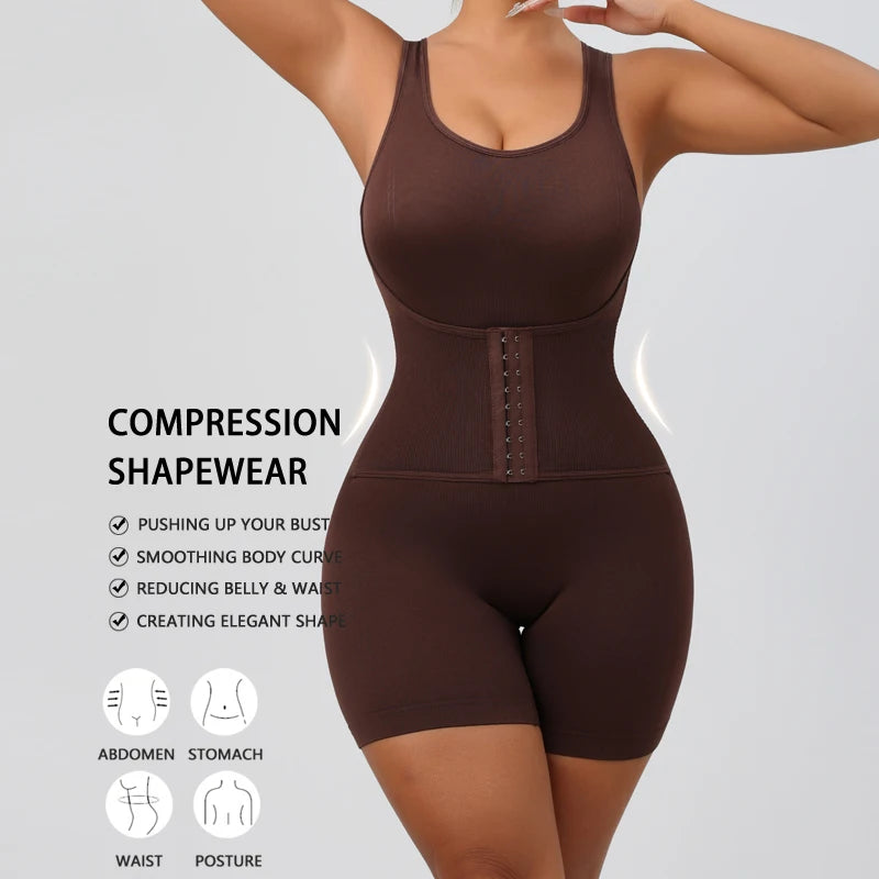 FLARIXA full-coverage shapewear bodysuit with wide shoulders and thigh-slimming seamless design