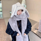 HSF 3-in-1 hooded scarf set for women, warm windproof winter hat and scarf combination
