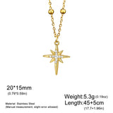 Gold stainless steel North Star pendant necklace for women featuring zircon accents and an eight-pointed star design.