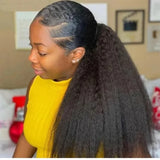 Kinky straight Brazilian Remy human hair wrap-around ponytail extension in natural color for women