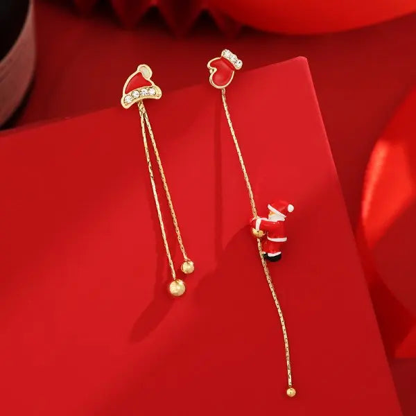 Moving Santa Claus tassel dangle earrings in festive red and white design by HSF Marketplace