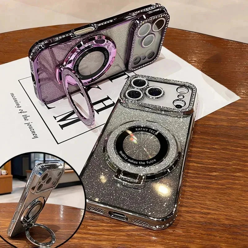 Glitter magnetic phone case for iPhone 14 Pro Max with raised lens protection, HSF Marketplace brand