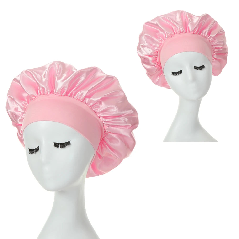 2-pack wide brim satin bonnets with elastic bands for women by HSF Marketplace