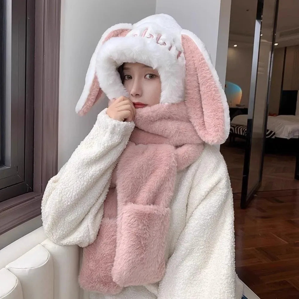 Women’s 3-in-1 hooded scarf set, warm windproof winter hat and scarf in one design