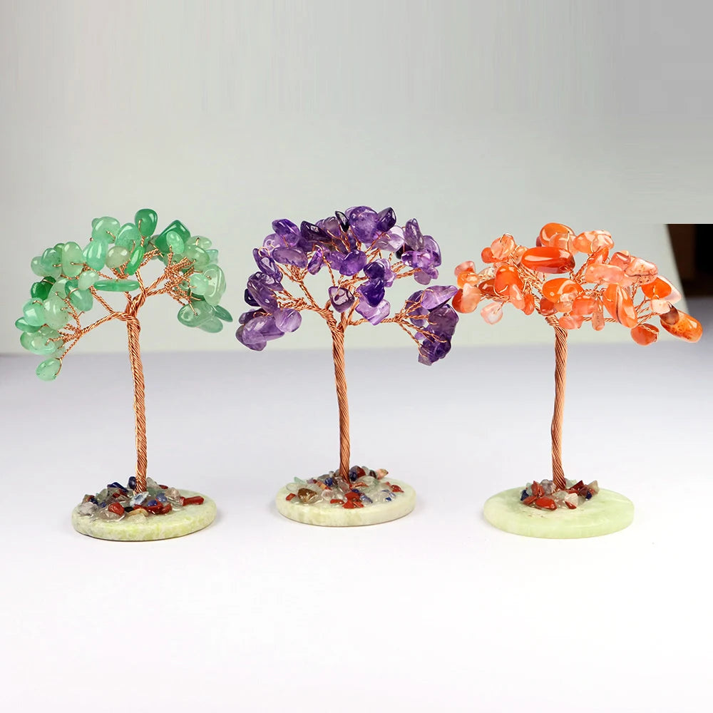 Amethyst Healing Crystals Tree Copper Wire Wrapped on Natural Stone Slice Base Home Desk Living Room Gemstone Decor Mini Sized