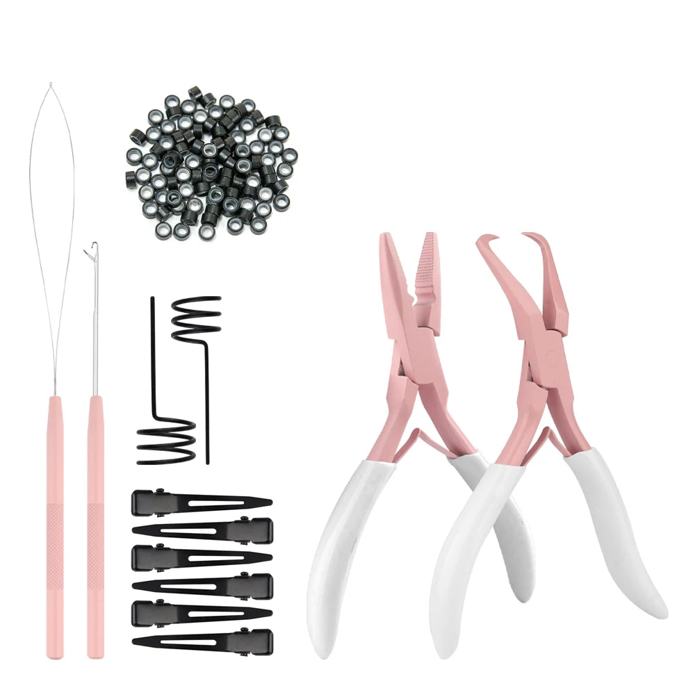 Lanshii Micro Ring Hair Extension Kit – Pliers & Remover Pliers + 200pcs 5mm Rings for Micro/I-Tip/Weft