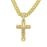 Gold personalized cross pendant necklace with diamond accents, European and American hip-hop style jewelry from HSF Marketplace.