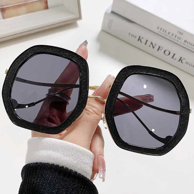 Trendy oversized oval frame sunglasses by HSF Marketplace, women's fashion eyewear with UV400 protection, perfect for summer travel.