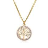 Stainless steel Tree of Life pendant necklace for women with AAA zircon border, hypoallergenic, waterproof, adjustable chain jewelry