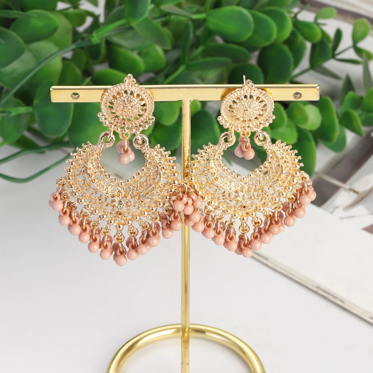 Boho gold heart-shaped flower dangle earrings for women by HSF Marketplace