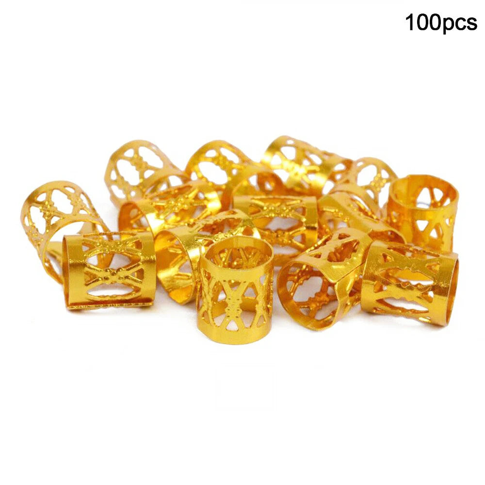 100pcs Colorful Gold Silver Dreadlock Hair Ring Cuff Clip Hair Braids Dirty Braids Beads Buckles Hairpin Jewelry Accessories