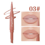 Waterproof nude matte lip liner and rose red lipstick in a double-ended makeup pencil by HSF Marketplace.