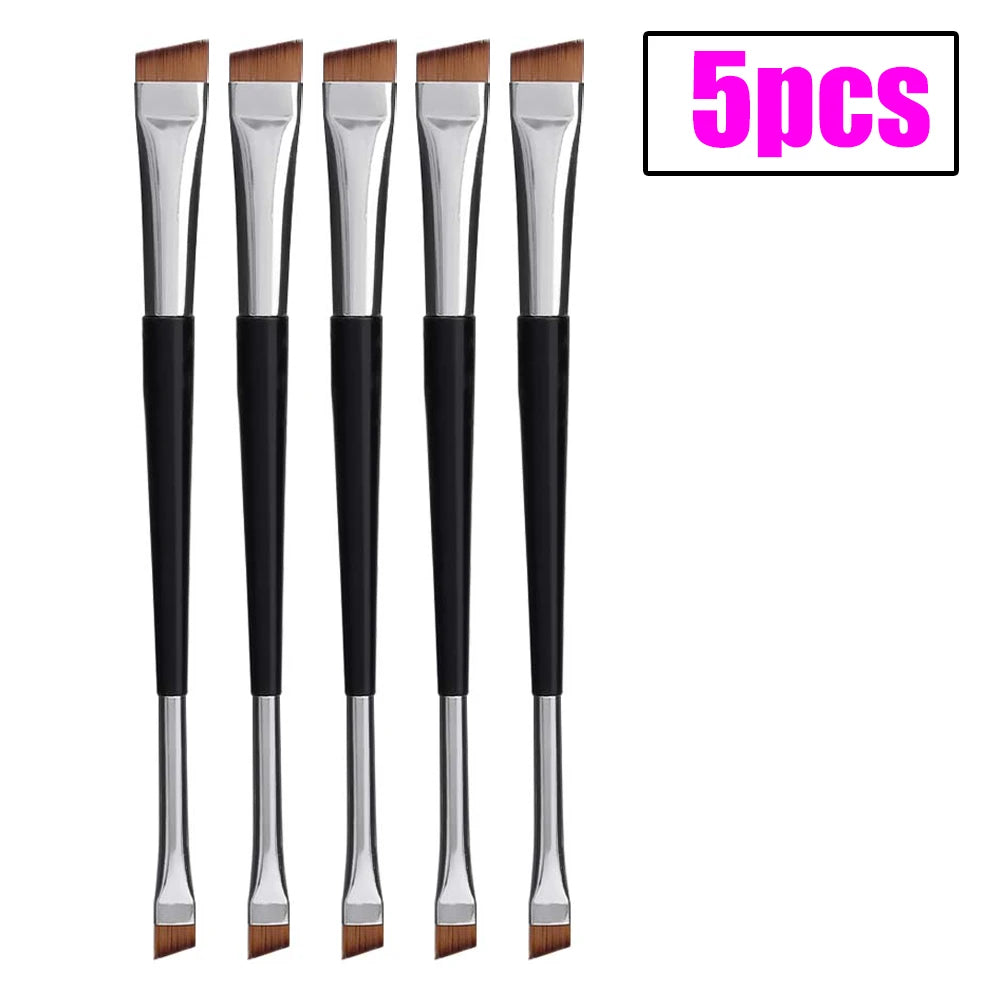 Professional angled eyebrow and eyeliner makeup brushes set, including double-head tools for brow contour and eye liner application.